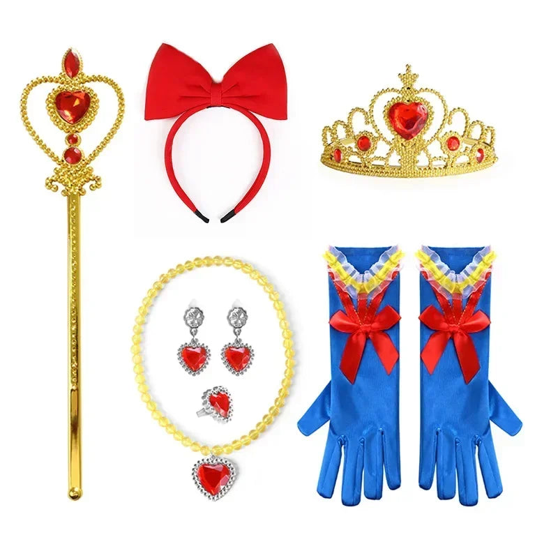 Waldprinzessin-Accessoire-Set – Kurze Perücke, rote Schleife, Krone und Handschuhe