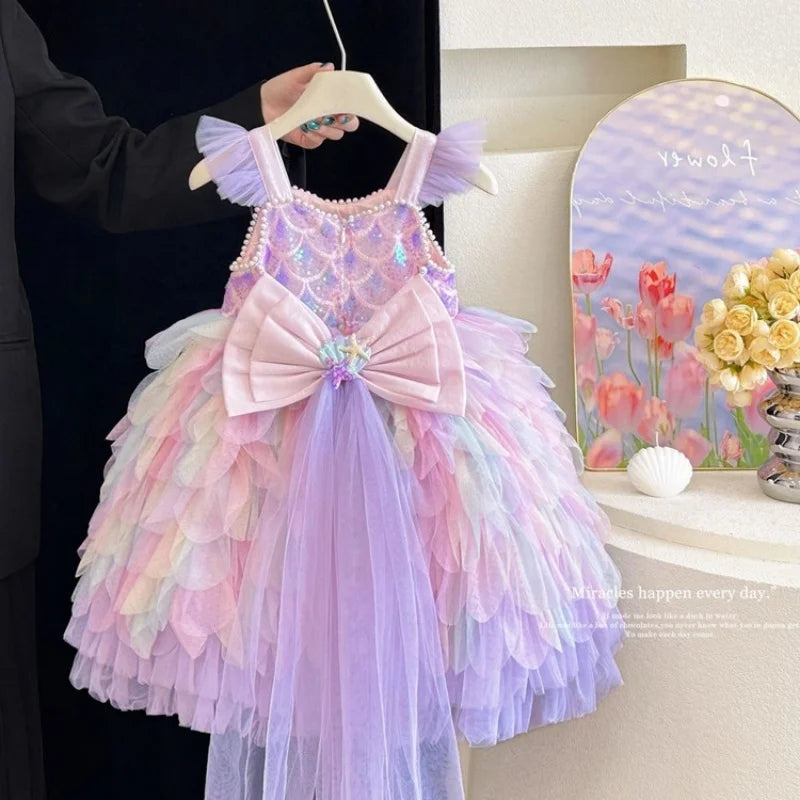 Regenbogen-Meerjungfrauen-Prinzessinnenkleid für Mädchen