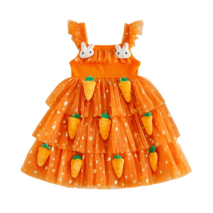 Girls’ Dress Bunny Princess Orange Tulle Dress