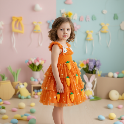 Girls’ Dress Bunny Princess Orange Tulle Dress