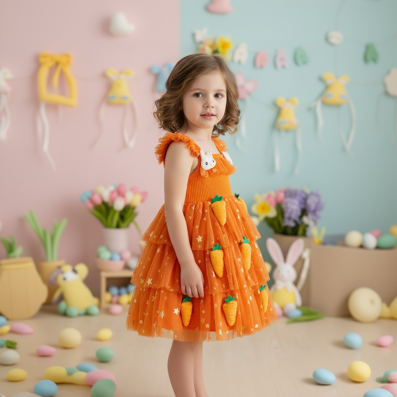 Girls’ Dress Bunny Princess Orange Tulle Dress
