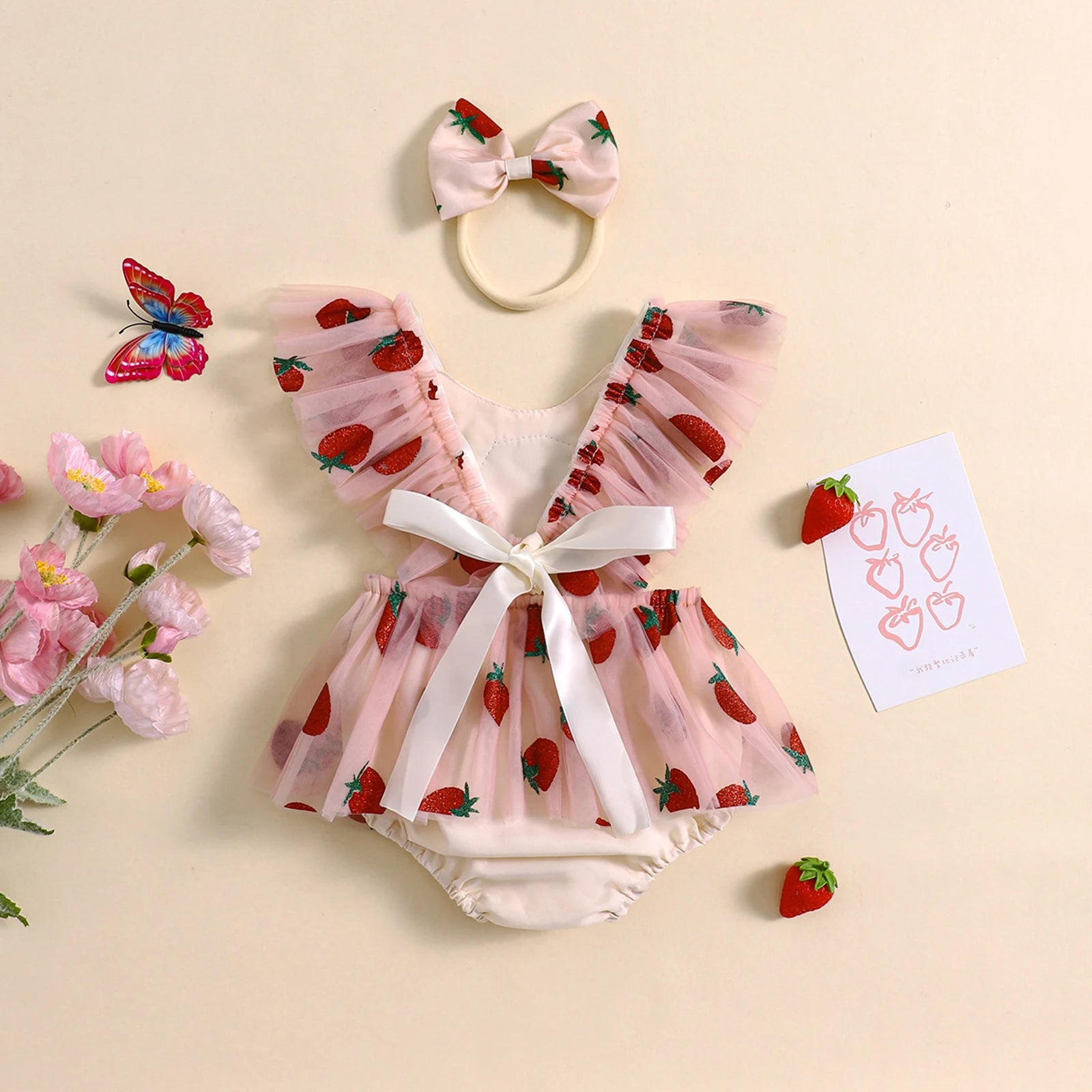 Conjunto de pelele para bebé con beso de fresa