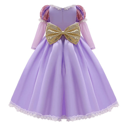 Langärmliges Märchenprinzessinnenkleid – Flieder &amp; Gold