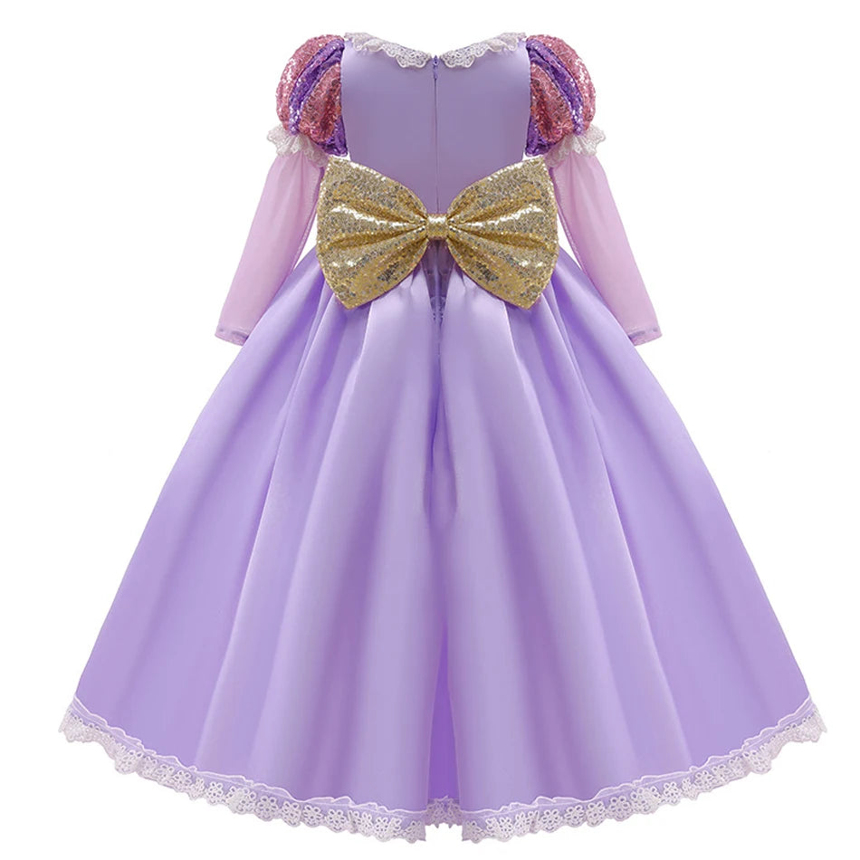Langärmliges Märchenprinzessinnenkleid – Flieder &amp; Gold