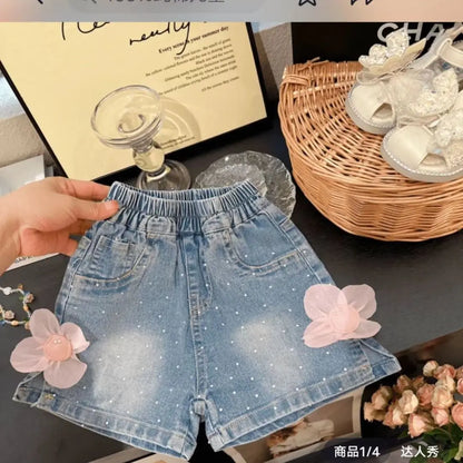 Shorts vaqueros con lazo de encaje dulce
