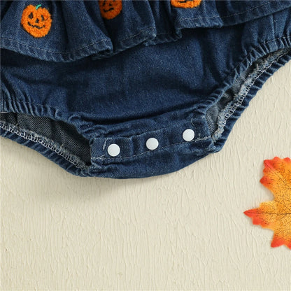 🎃 Boo Baby Halloween Denim Romper