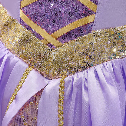 Langärmliges Märchenprinzessinnenkleid – Flieder &amp; Gold