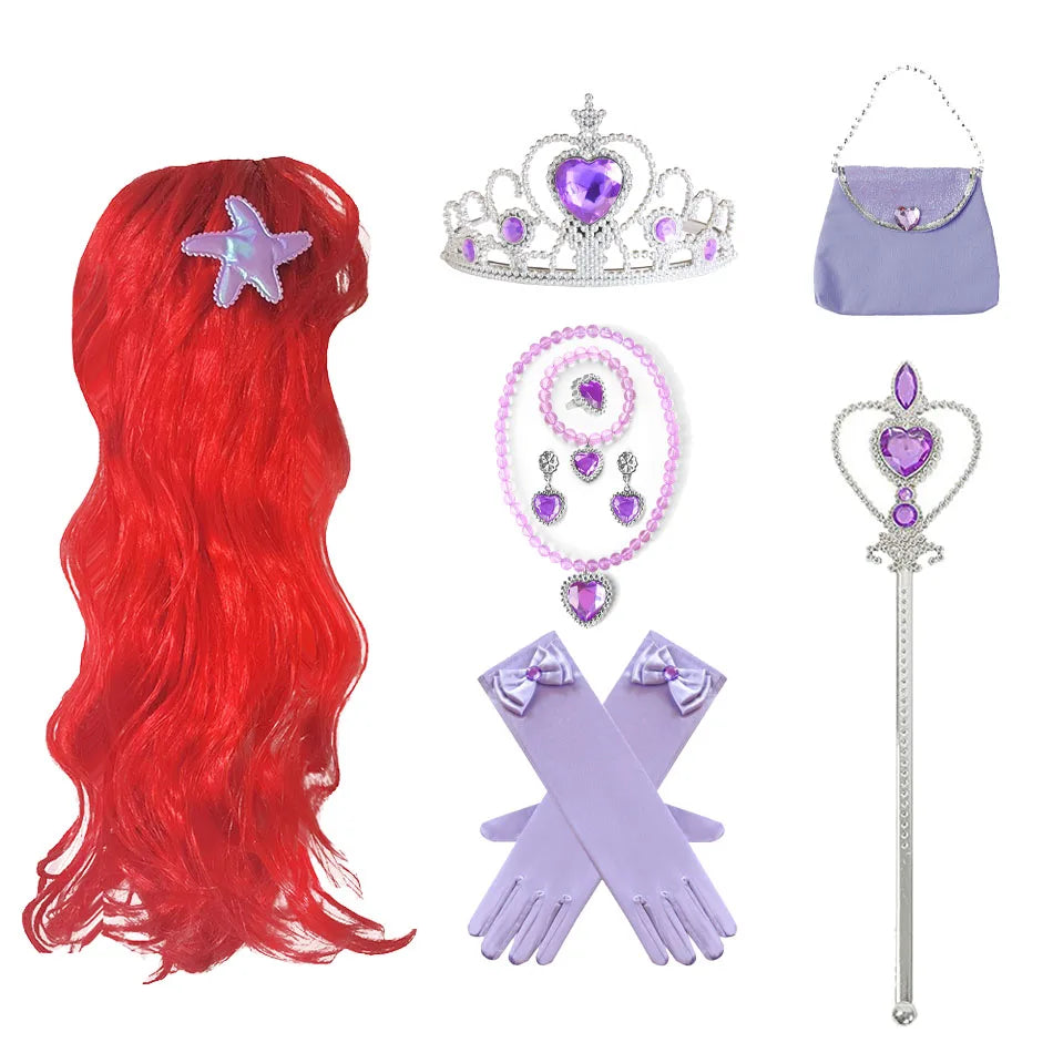 Ocean Princess Zubehörset – Rote Perücke, Tiara, Handschuhe, Schmuck und Tasche