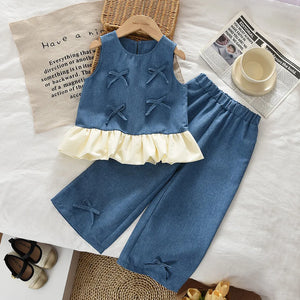 Denim Bow Charm Girls’ Set