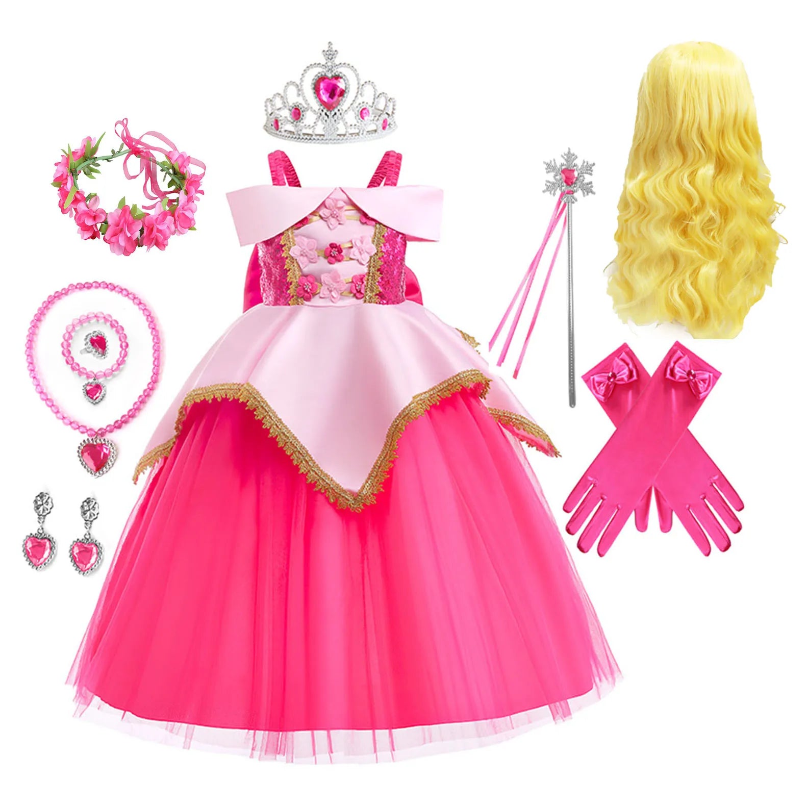 Rosa Prinzessinnen-Kleiderset mit Accessoires