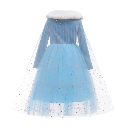 Disfraz de Reina de Hielo con cuello de peluche para niña