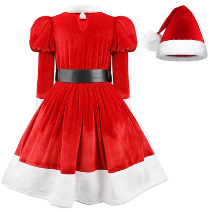 Santa Girl Christmas Dress – Festive Velvet Holiday Outfit