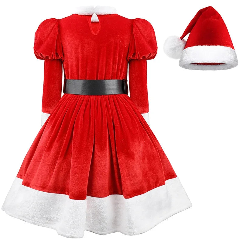 Santa Girl Christmas Dress – Festive Velvet Holiday Outfit