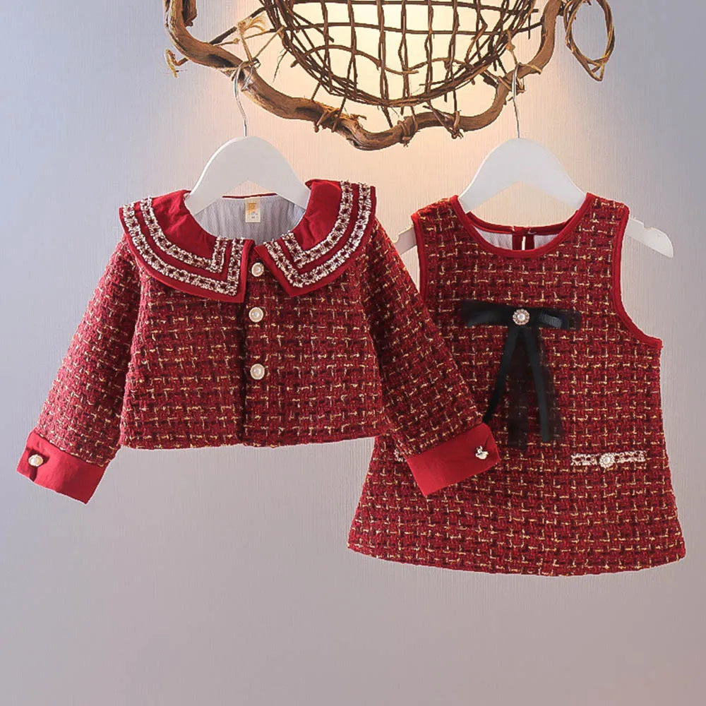Conjunto de tweed rojo parisino para niña
