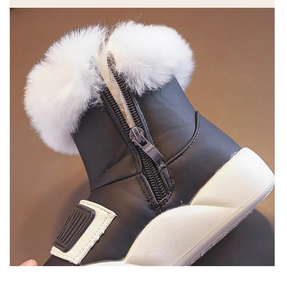 Faux Fur Lined Velcro Winter Boots Black