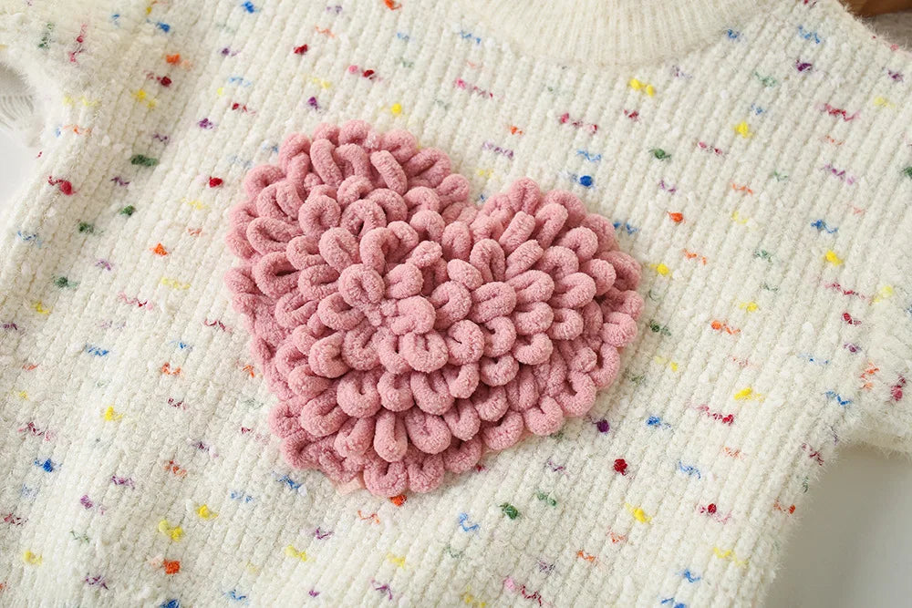Love Heart Outfit for Girls – Knitted Top & Tulle Skirt