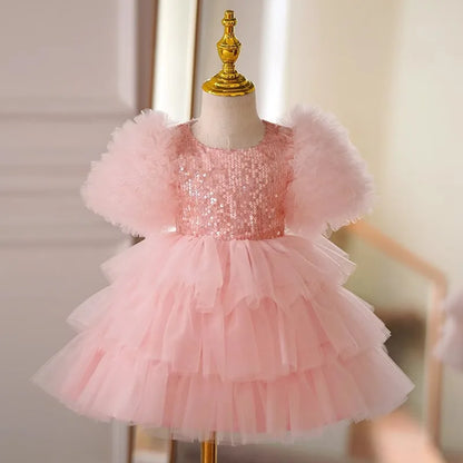 Rosa Tüll-Partykleid im Prinzessinnen-Stil mit Pailletten 