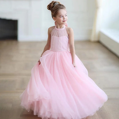 Vestido largo de tul princesa rosa para niñas