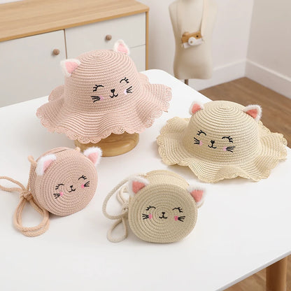Conjunto de sombrero y bolso de paja Kitty