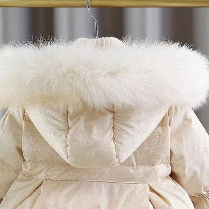Winter Princess Puffer Coat – Soft Gold Elegance