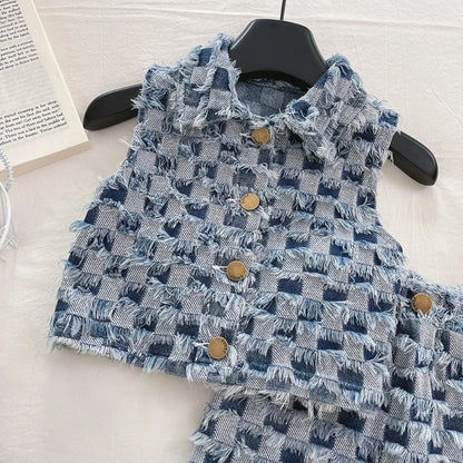 Braided Denim Girls Set