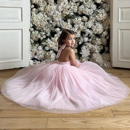 Vestido largo de tul princesa rosa para niñas