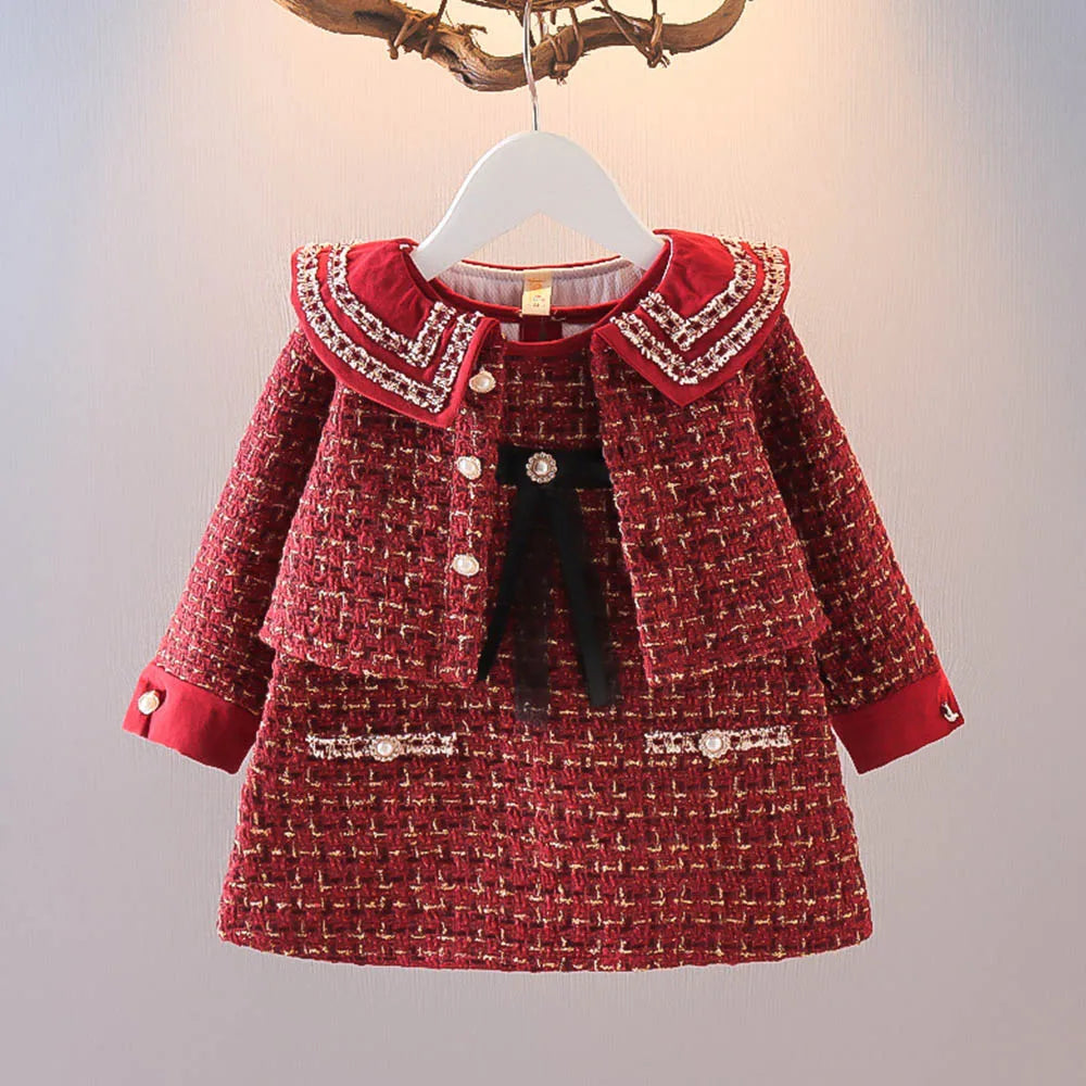 Conjunto de tweed rojo parisino para niña
