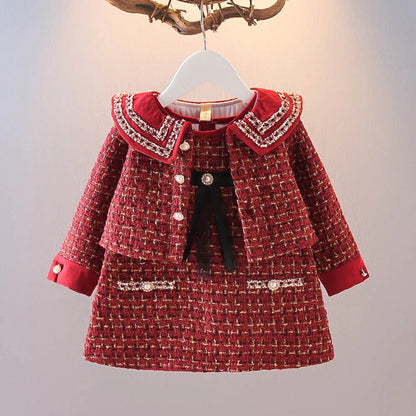 Rotes Pariser Tweed-Outfit für Mädchen