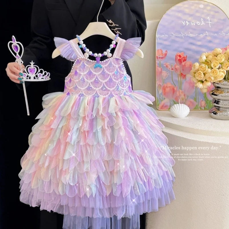 Regenbogen-Meerjungfrauen-Prinzessinnenkleid für Mädchen