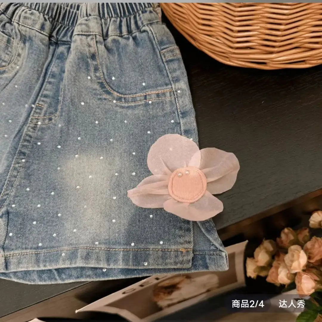 Shorts vaqueros con lazo de encaje dulce