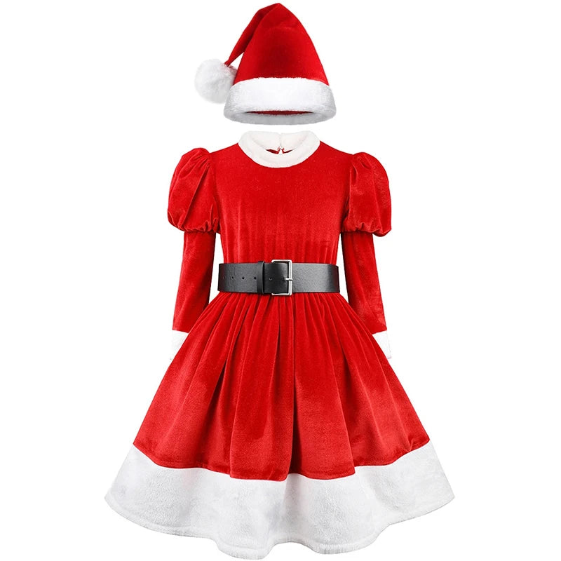 Santa Girl Christmas Dress – Festive Velvet Holiday Outfit