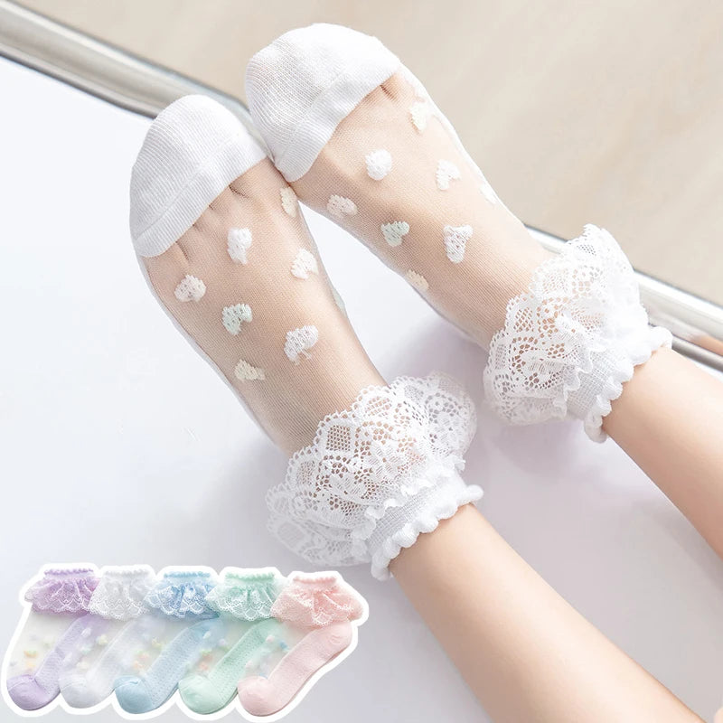 Bezauberndes Spitzensocken-Set mit Herzmotiv – 5 Paar purer Genuss für Mädchen