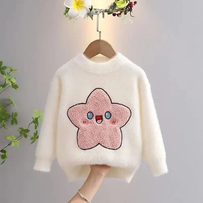 Kawaii Star Face Fluffy Knit Sweater