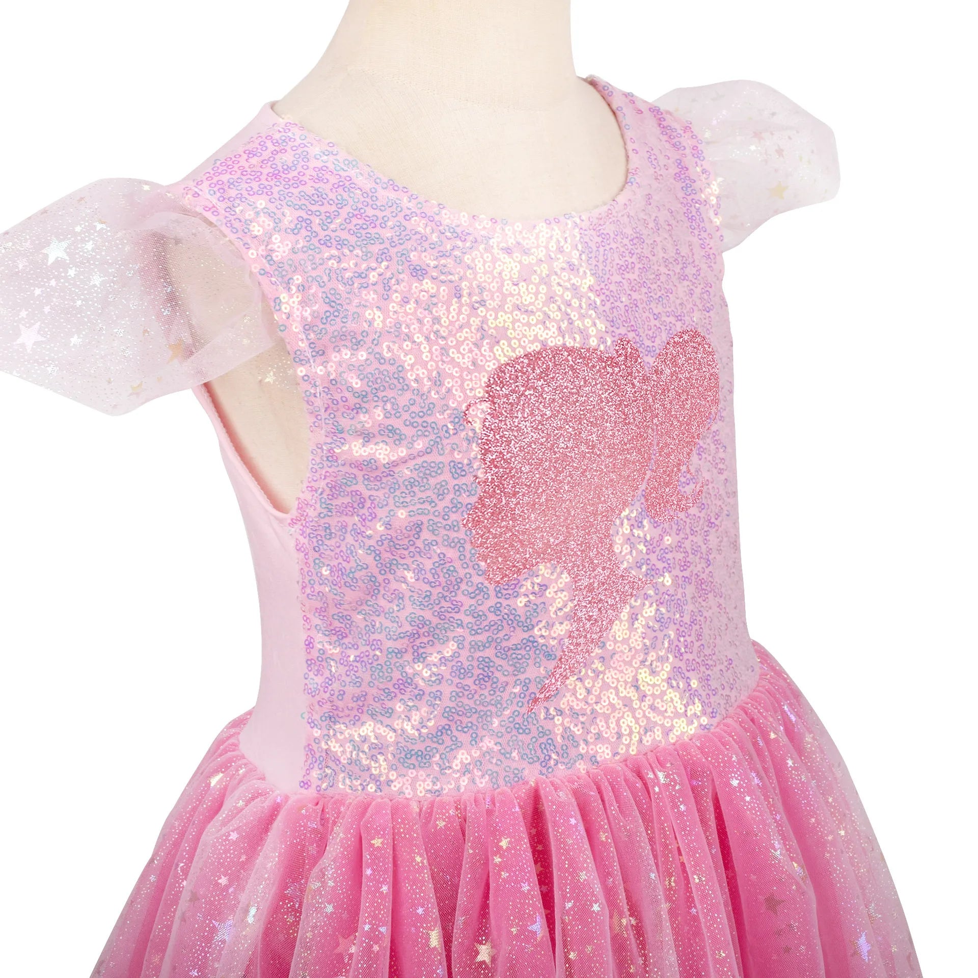 Rosa Glamour-Puppenkleid für Mädchen mit Schleifen-Tiara