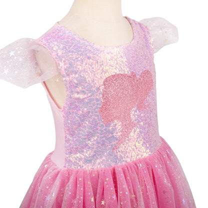 Rosa Glamour-Puppenkleid für Mädchen mit Schleifen-Tiara