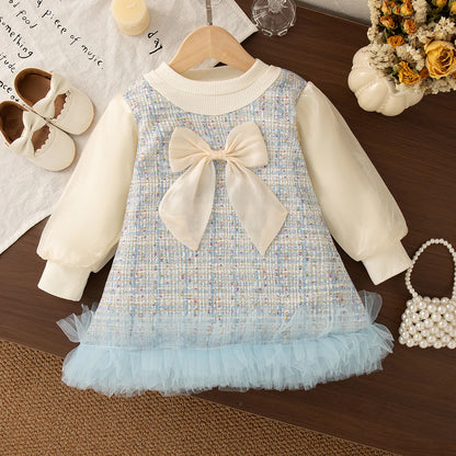 Baby Girl Tweed Dress with Bow and Tulle Hem