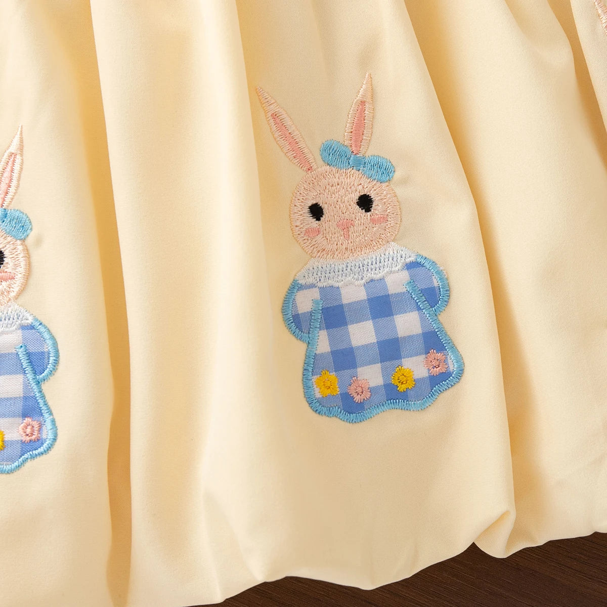 Gingham Bunny Embroidered Dress for Girls