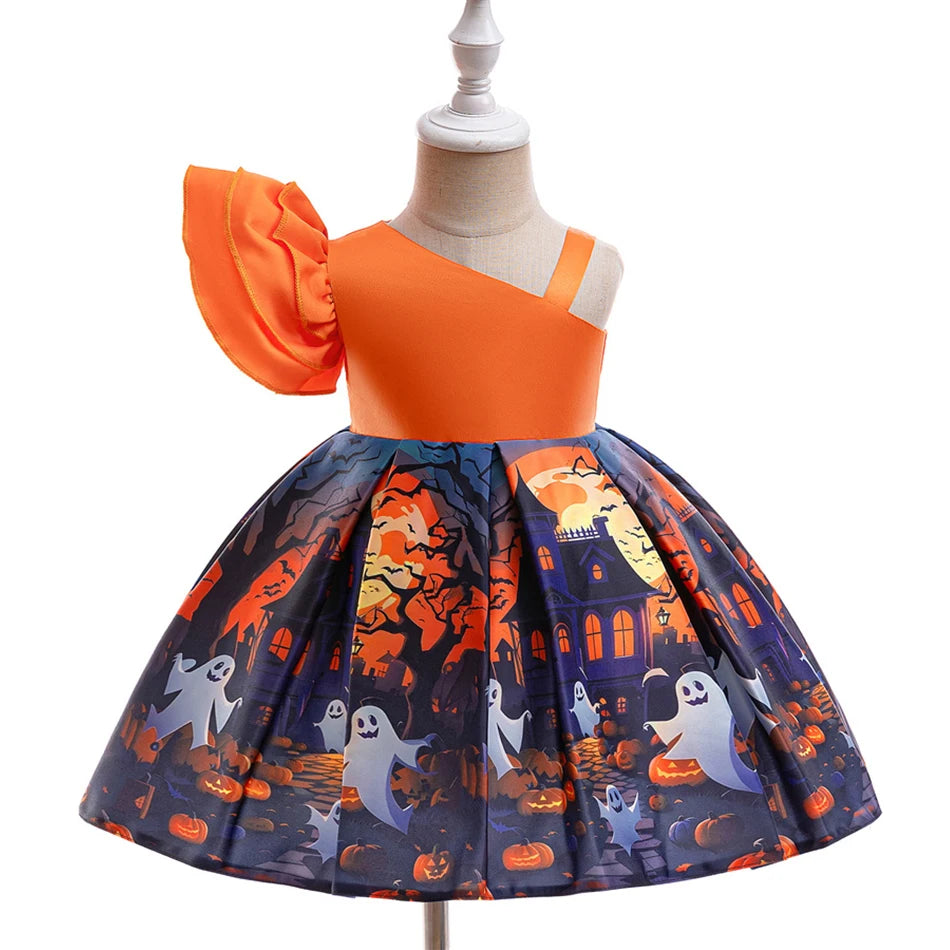 Girls Pumpkin Ghost Halloween Dress