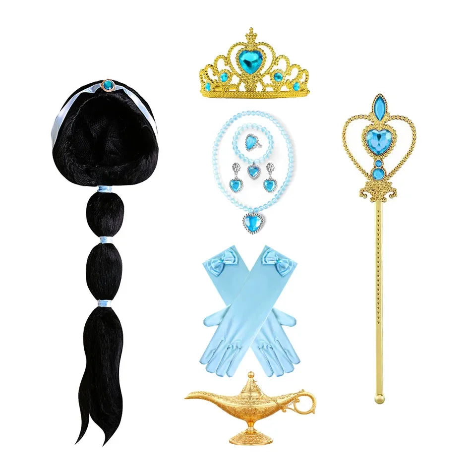 Wüstenprinzessin-Accessoire-Set – Perücke, Krone, Wunderlampe und Schmuck
