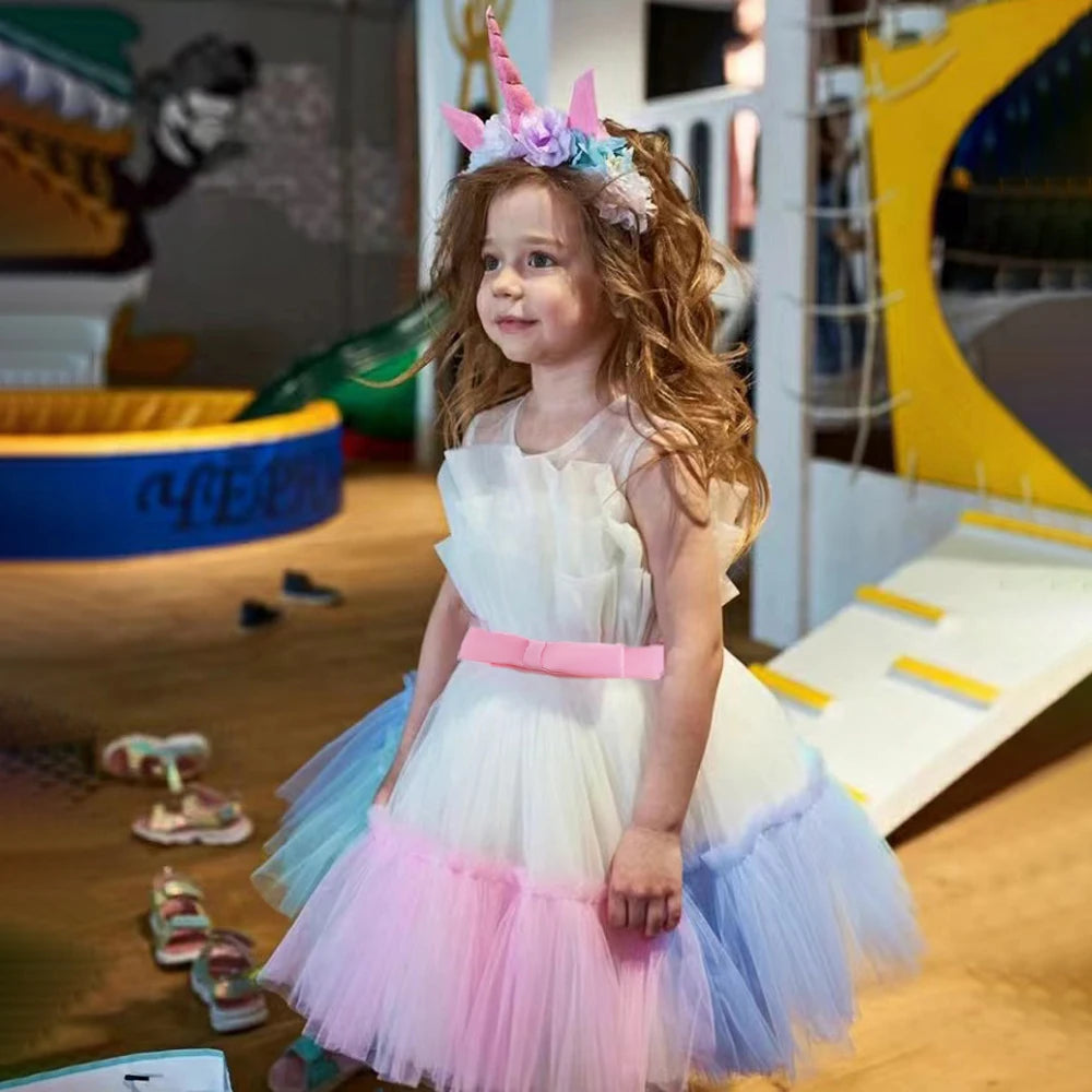 Regenbogen-Tüll-Prinzessinnen-Partykleid