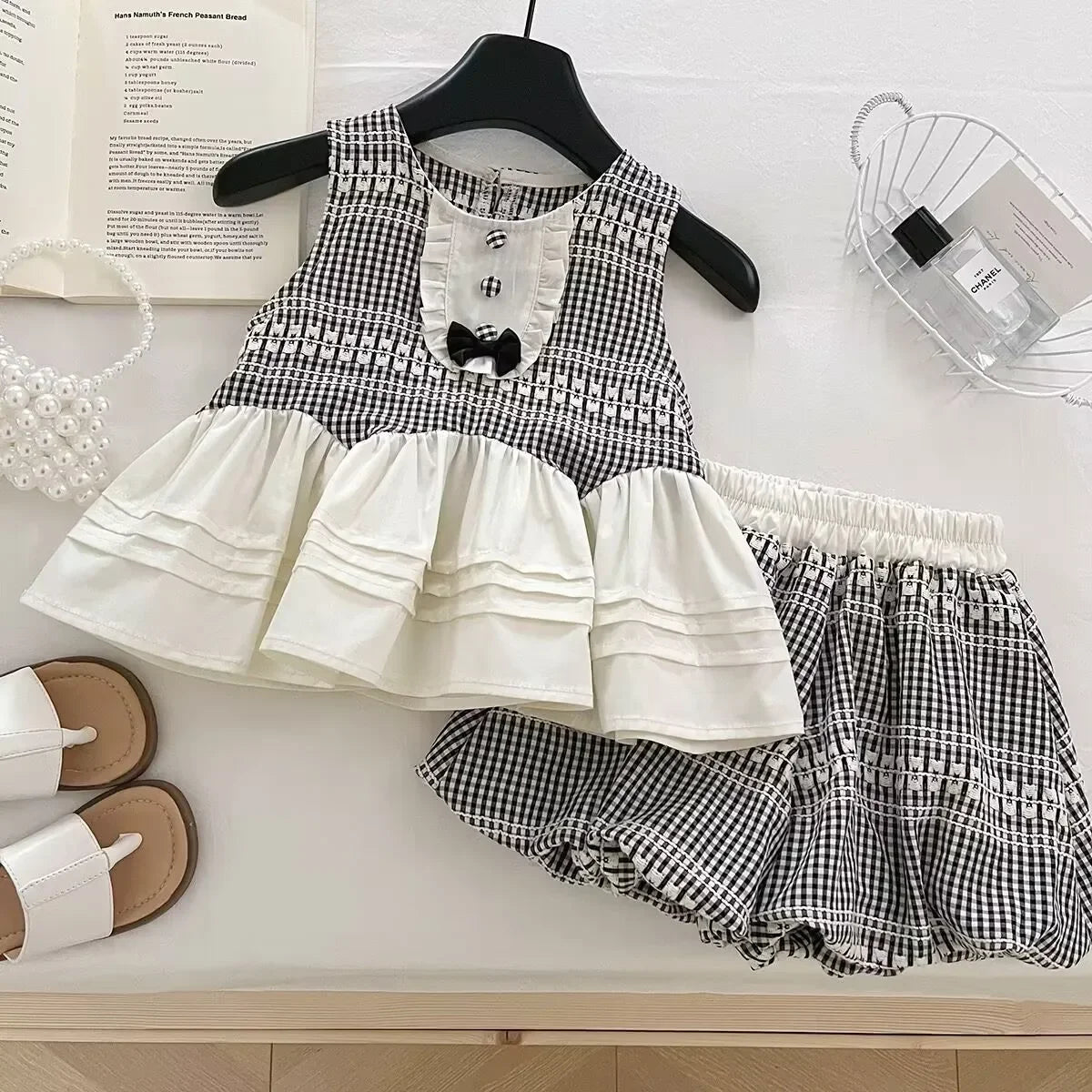 Sweet Picnic – Black & White Gingham Girls Set