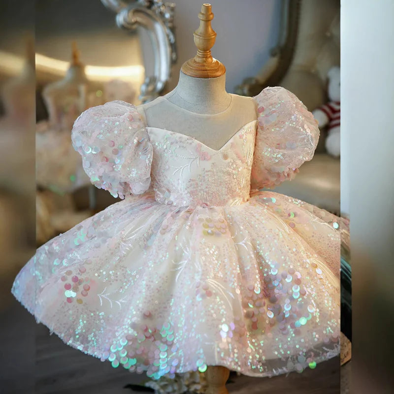 Girls Sparkly Sequin Princess Dress with Bow