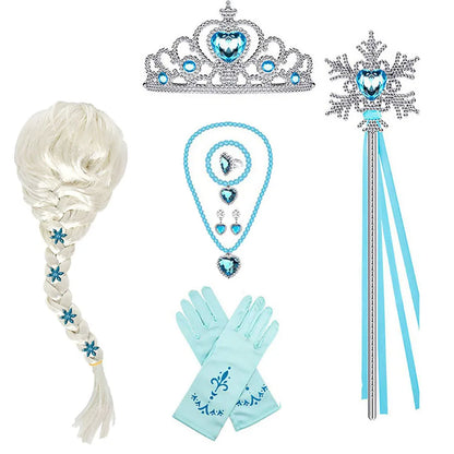 Eiskönigin-Prinzessin-Accessoire-Set – Perücke, Krone, Zauberstab und Handschuhe