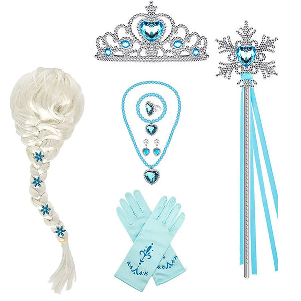 Ice Queen Princess Accessory Set – Wig, Crown, Wand & Gloves