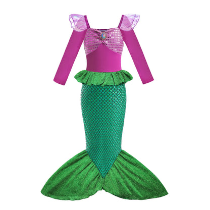 Disfraz de princesa sirena de manga larga con peluca