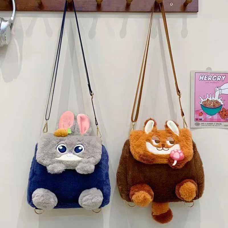Borsa a tracolla di peluche con coniglietto e volpe