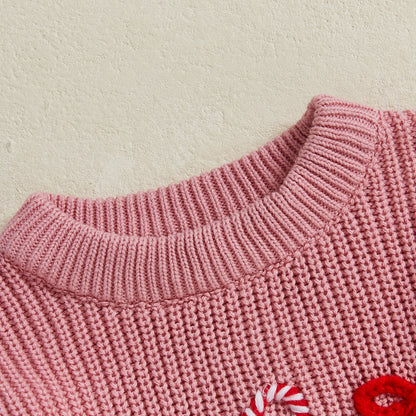 Girls’ Pink Candy Cane Christmas Sweater