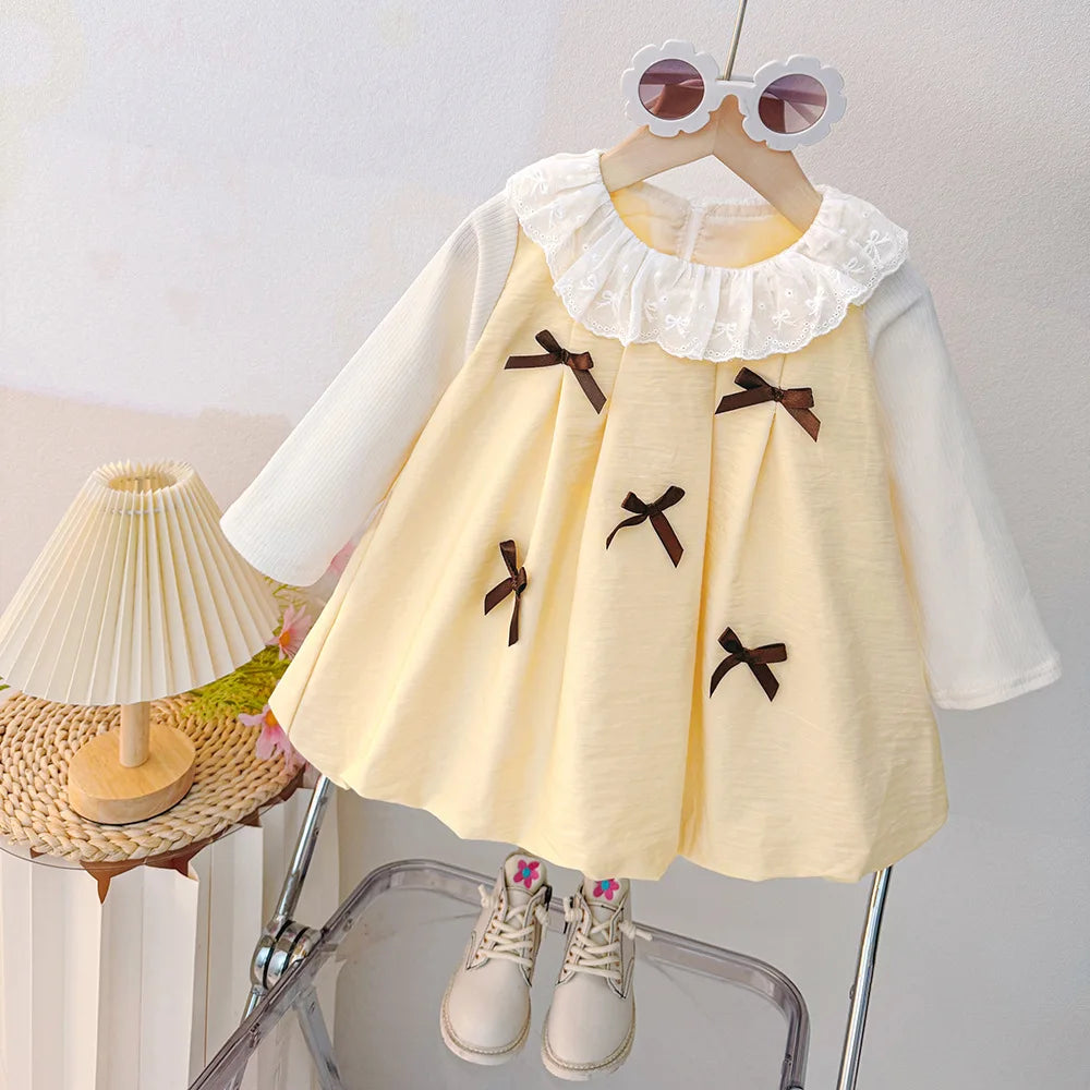Bow Accent Long Sleeve Baby Dress
