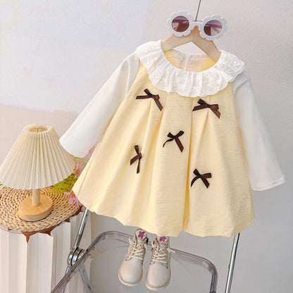 Bow Accent Long Sleeve Baby Dress