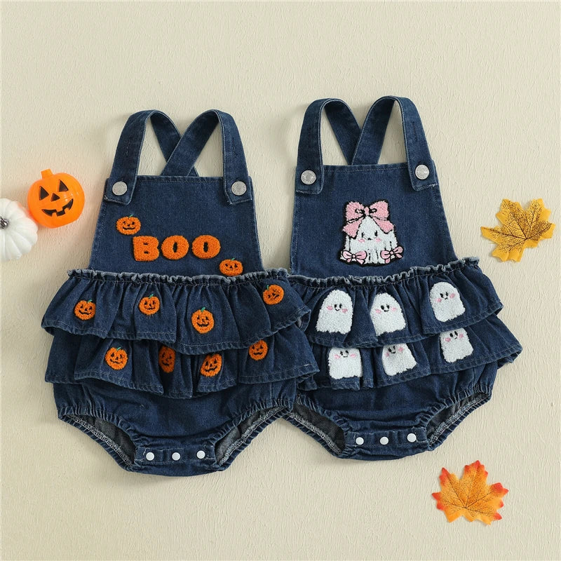 🎃 Boo Baby Halloween Denim Romper